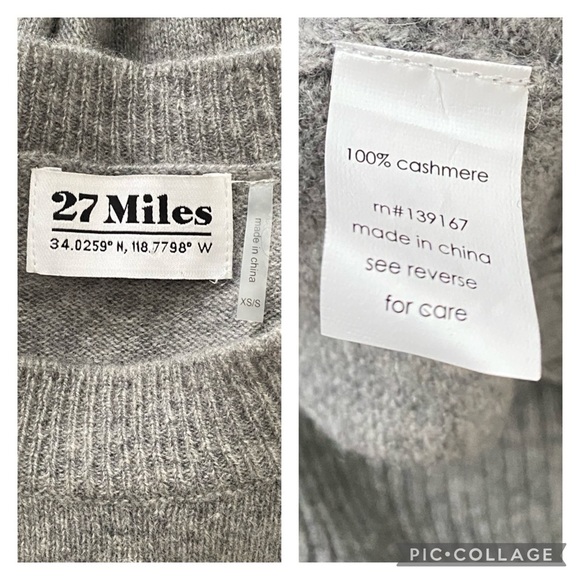 27 Miles Malibu Heathered Gray Sparkle Glitter Star 100% Cashmere Sweater XS/S - Picture 8 of 8
